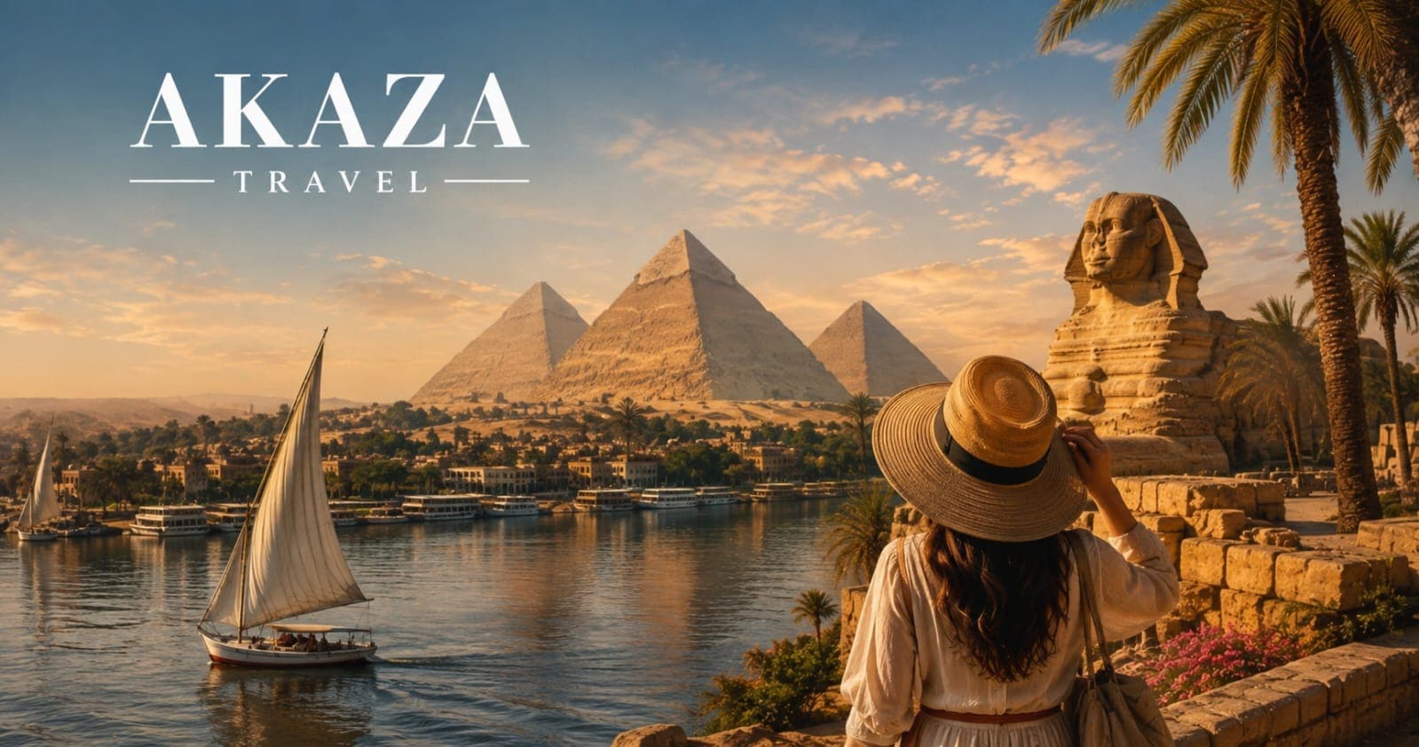 woman watches the pyramids